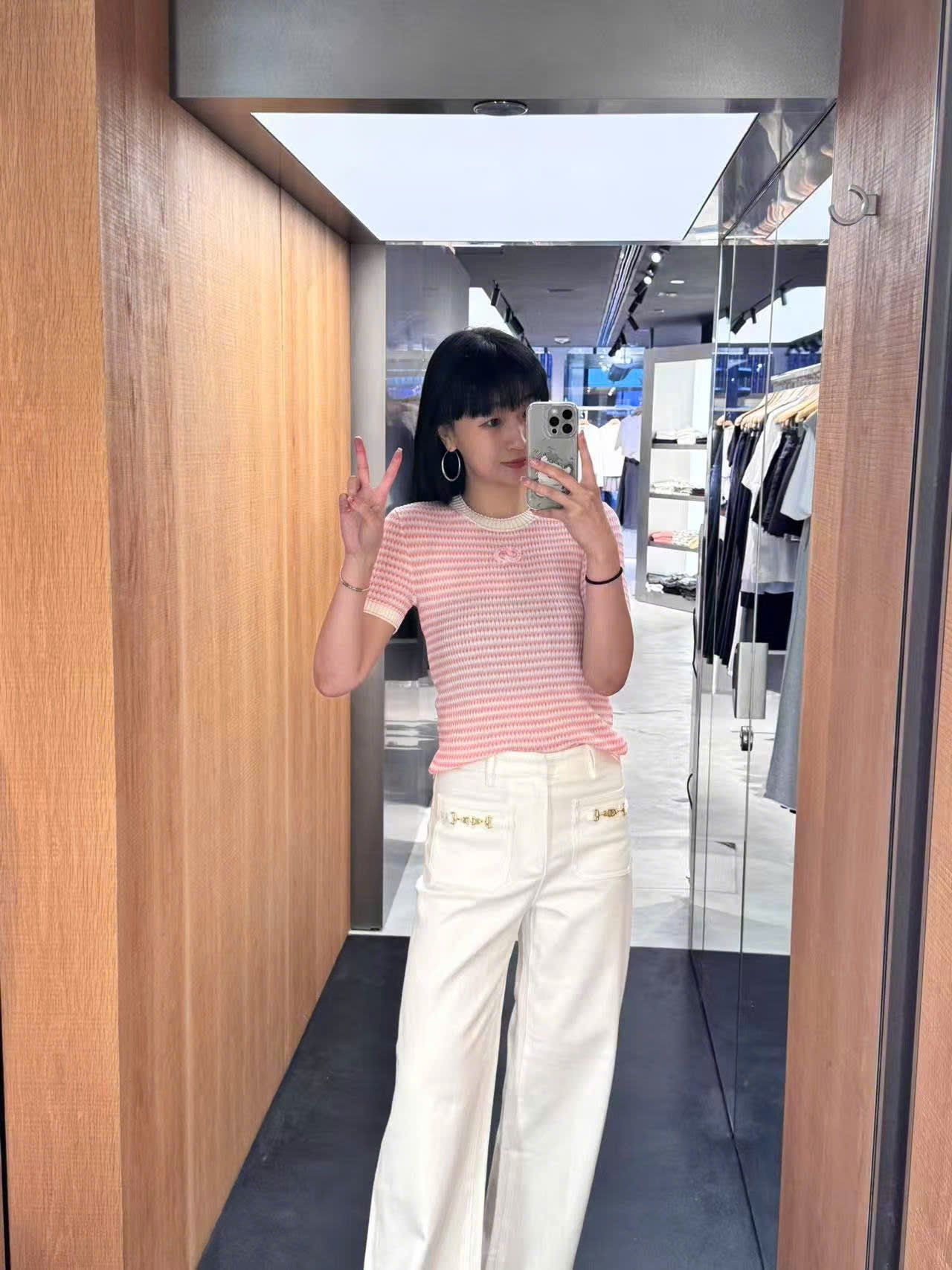  Áo kẻ Zích Zắc trắng hồng 