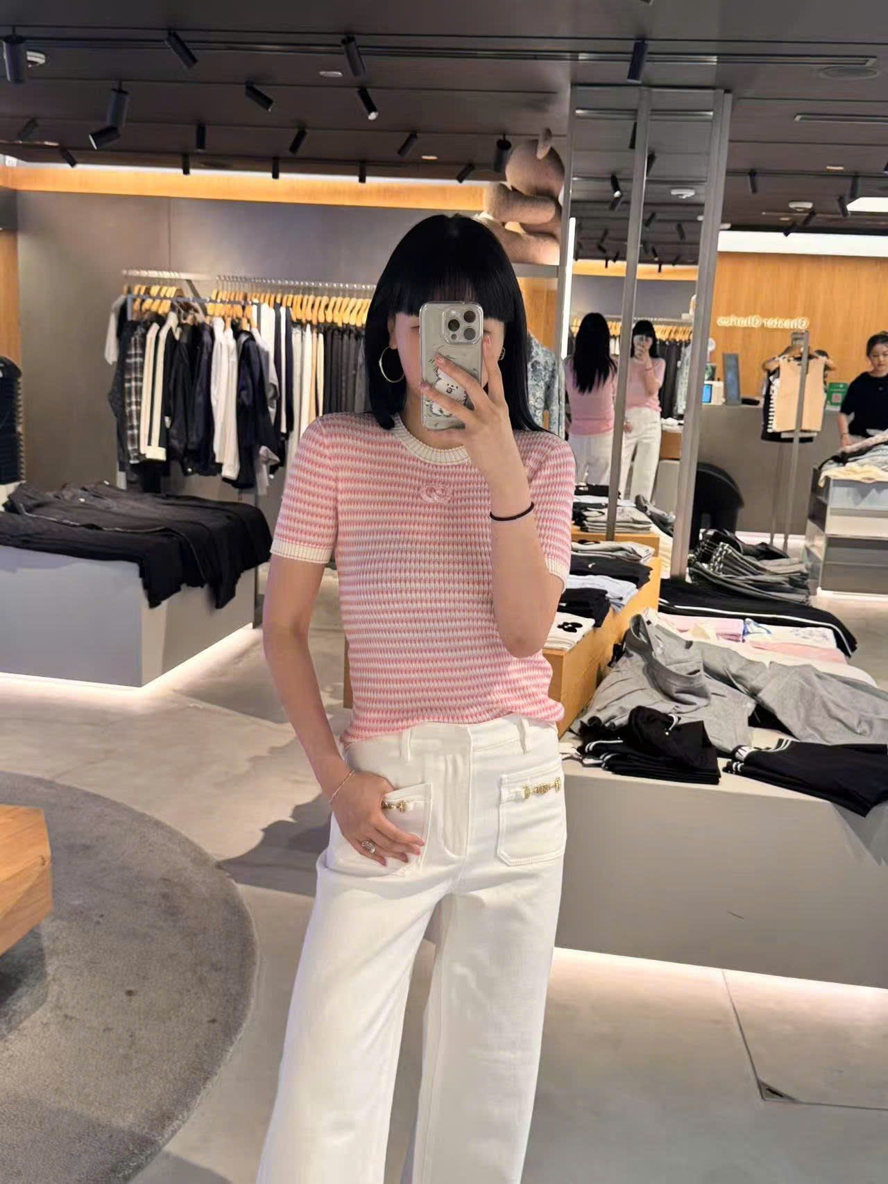  Áo kẻ Zích Zắc trắng hồng 