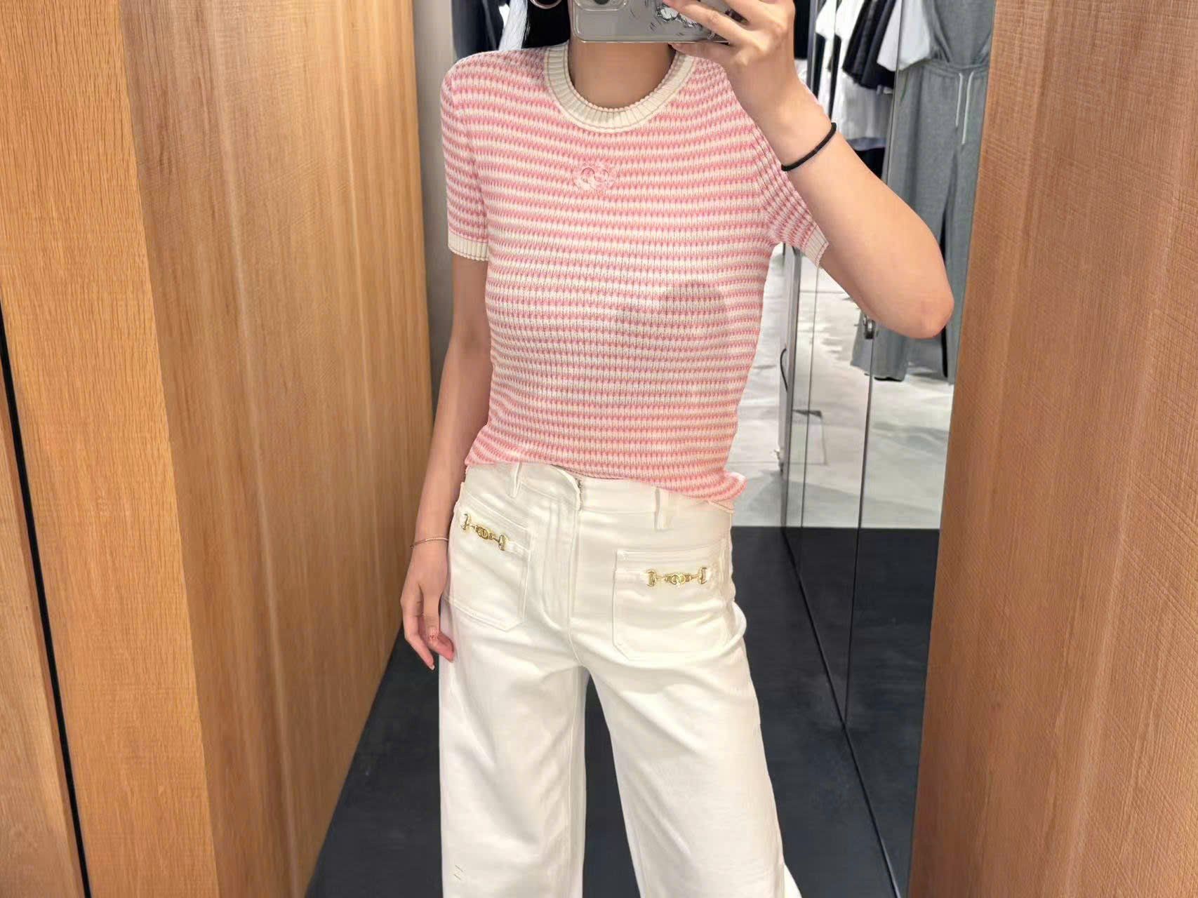  Áo kẻ Zích Zắc trắng hồng 