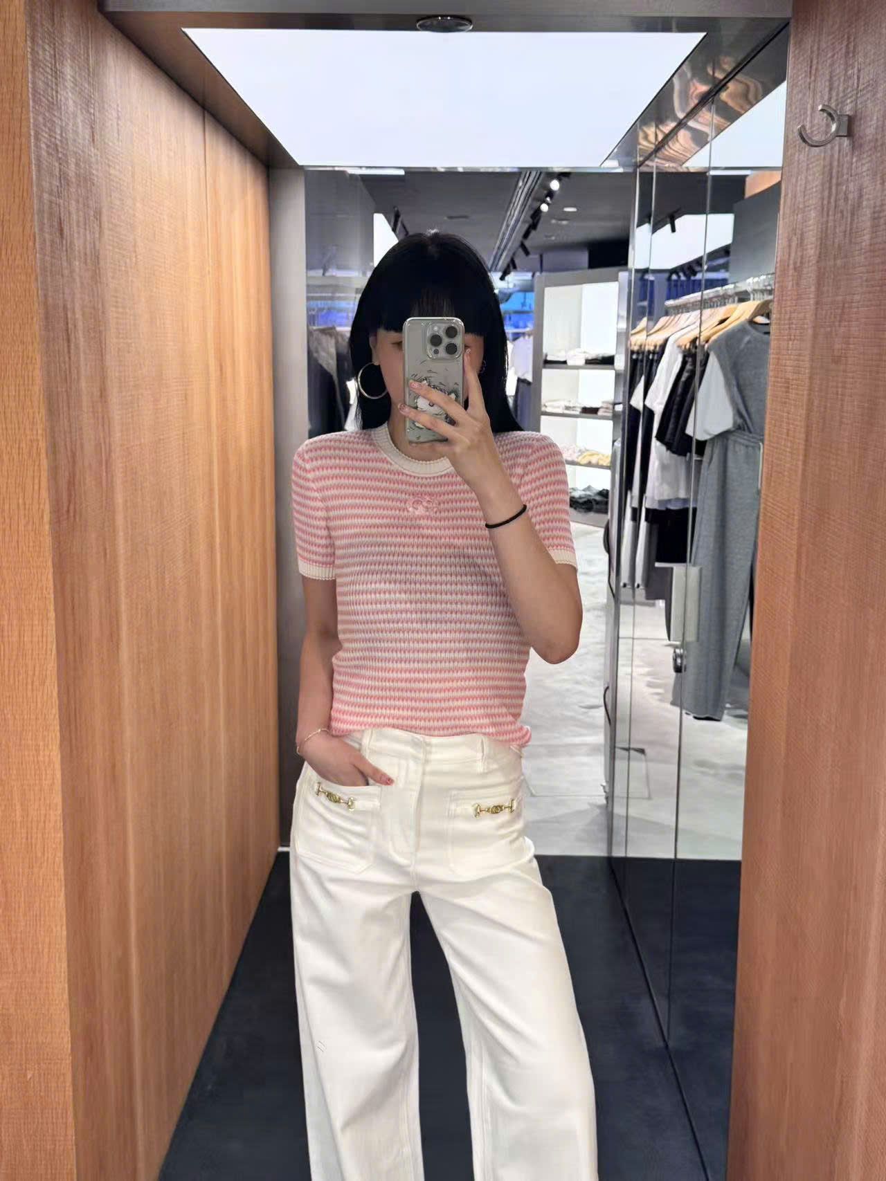  Áo kẻ Zích Zắc trắng hồng 