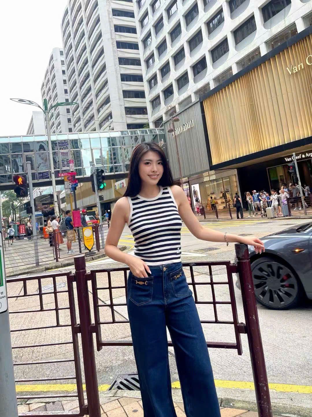  Quần jean xanh vải Ý, xích vàng 