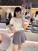  Chân váy ngắn xám xếp ly, cạp thun kẻ C.Charles 