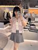  Chân váy ngắn xám xếp ly, cạp thun kẻ C.Charles 
