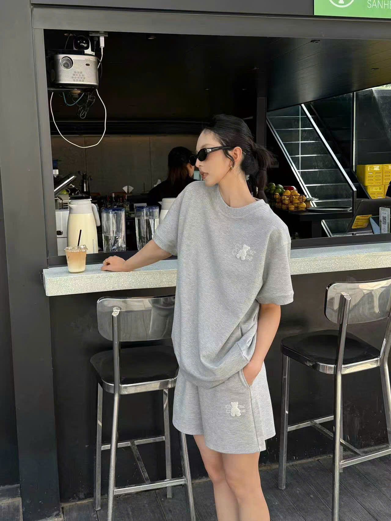  Áo thun xám dệt kim tuyến - gấu ngọc (SET) 