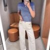  Quần jean trắng, cúc đính đá - 2 túi Logo xích vàng 