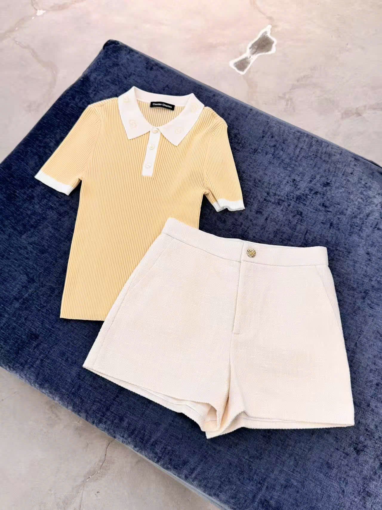  Áo Polo vàng - cổ trắng 