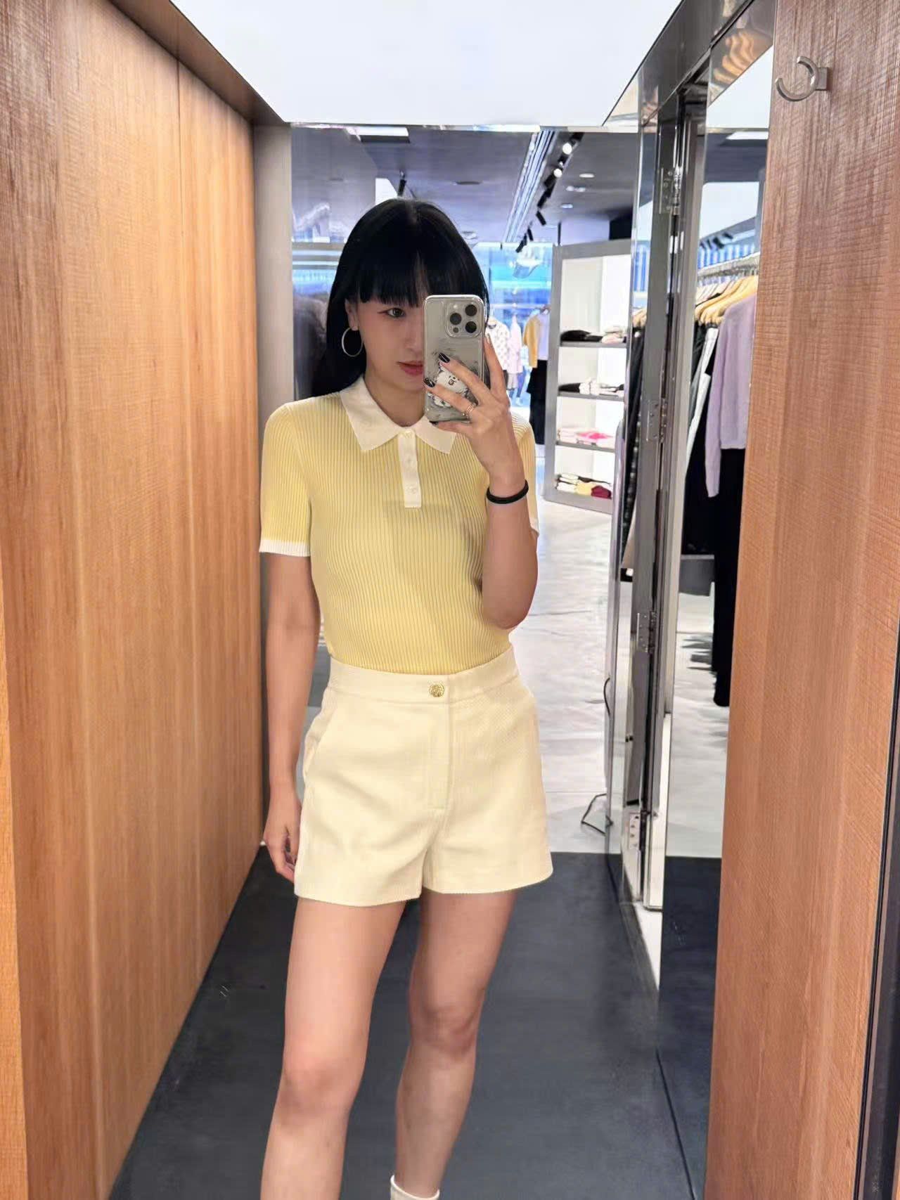  Áo Polo vàng - cổ trắng 