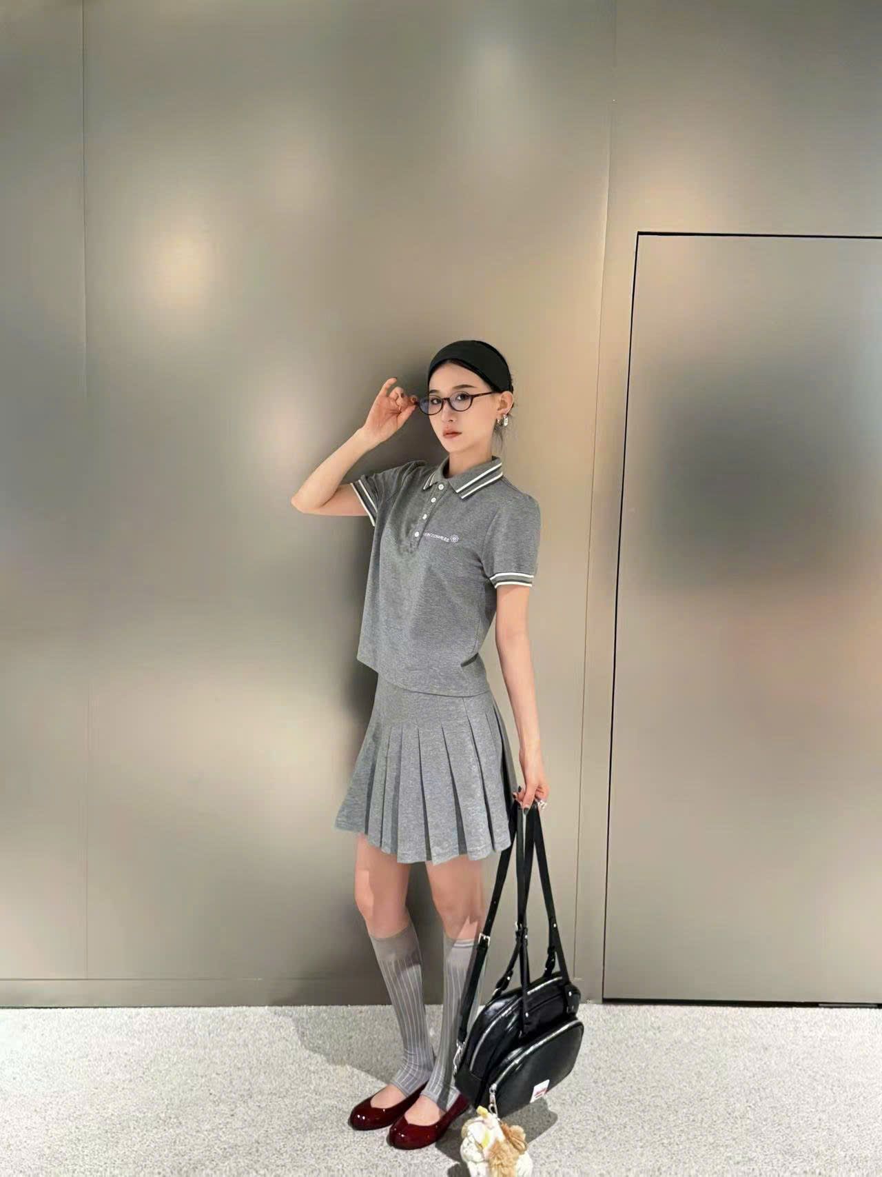  Áo Polo xám phối sọc - cúc trắng (set) 