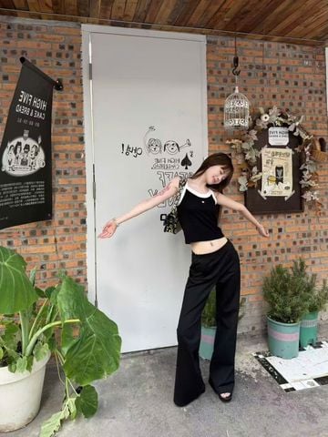  Áo 2 dây đen phối trắng 