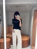  Quần jean trắng, cúc đính đá - 2 túi Logo xích vàng 
