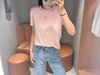  Áo phông hồng gấu nhỏ chữ ngực 