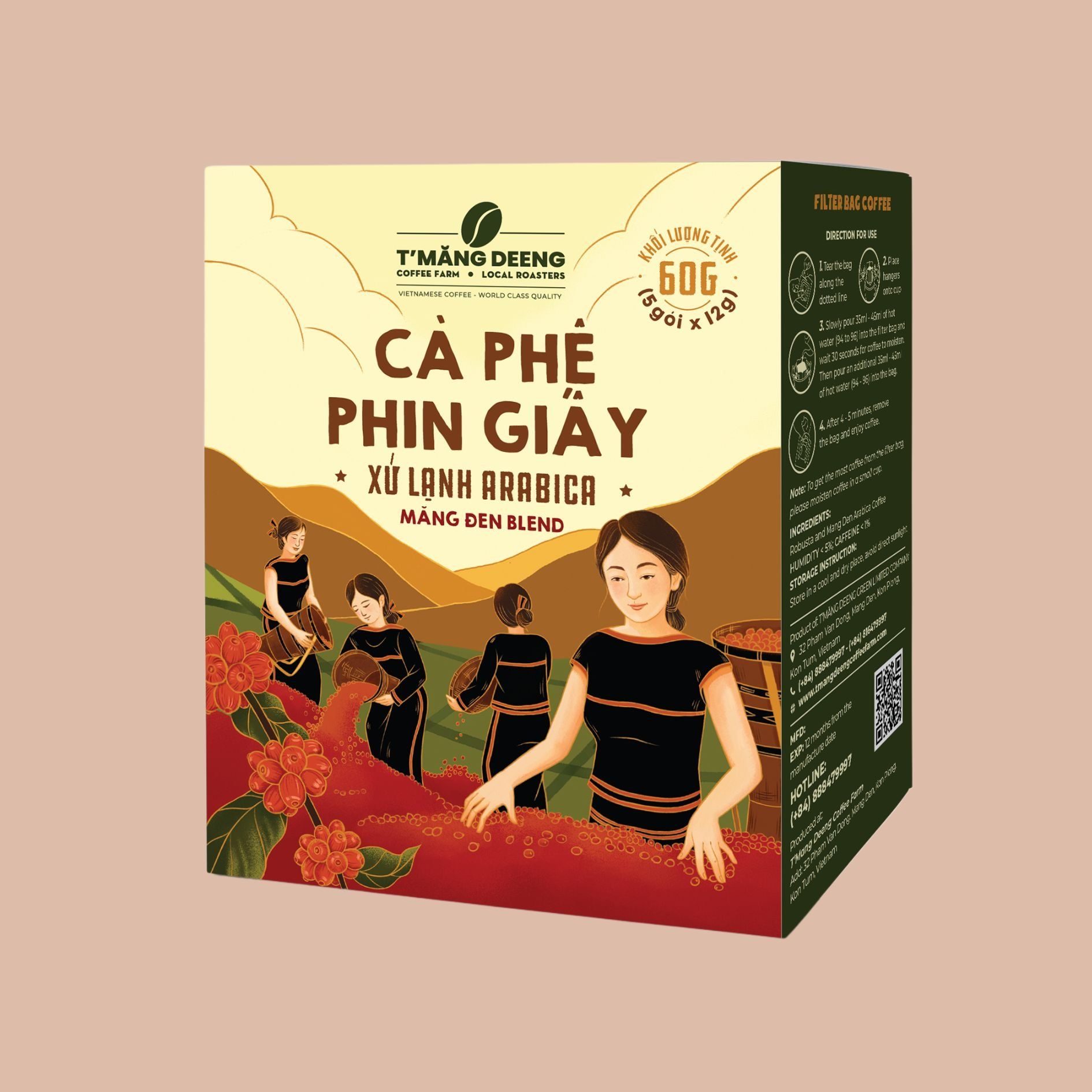  Cà phê Phin Giấy Arabica Măng Đen (Hộp 5 gói) - T'Măng Deeng 