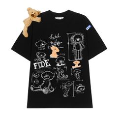 Áo thun FIDE TEEDY phông cotton unisex nam nữ form rộng cổ tròn ulzzang áo đính gấu - AT49(TẶNG KÈM GẤU)