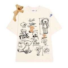 Áo thun FIDE TEEDY phông cotton unisex nam nữ form rộng cổ tròn ulzzang áo đính gấu - AT49(TẶNG KÈM GẤU)