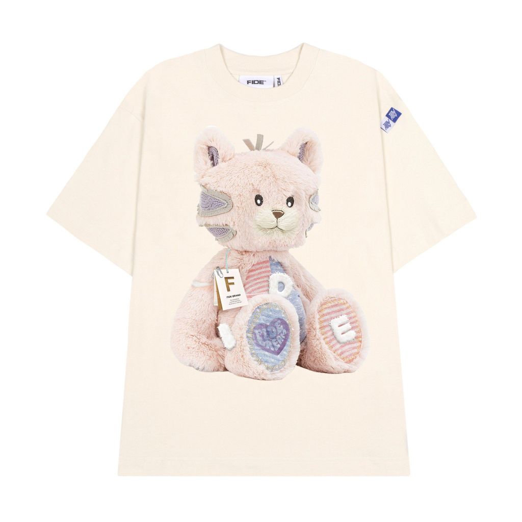 ÁO THUN FIDE GẤU FIDE UNISEX NAM NỮ CỔ TRÒN GẤU HỒNG - AT02