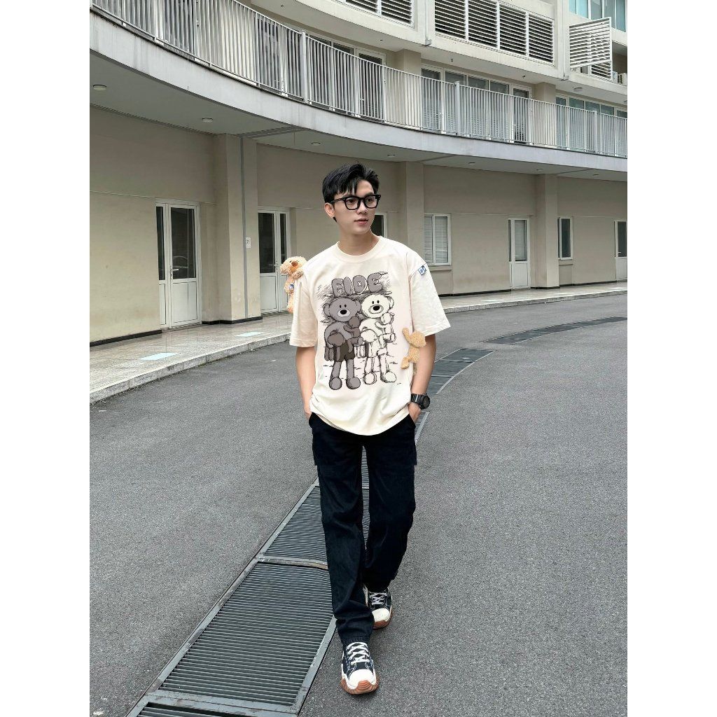 Áo thun FIDE TEEDY phông cotton unisex nam nữ form rộng cổ tròn ulzzang áo đính gấu - AT55 (TẶNG KÈM 2 GẤU)