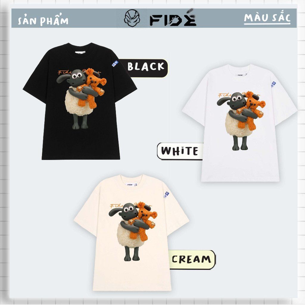 Áo thun FIDE Cừu Shaun phông trơn nam nữ cổ tròn unisex SHAUN 05