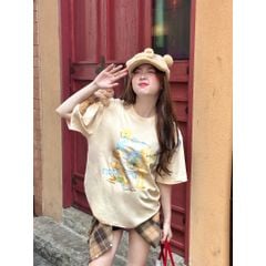 Áo thun FIDE TEEDY phông cotton unisex nam nữ form rộng cổ tròn áo đính gấu - AT60(TẶNG KÈM GẤU)