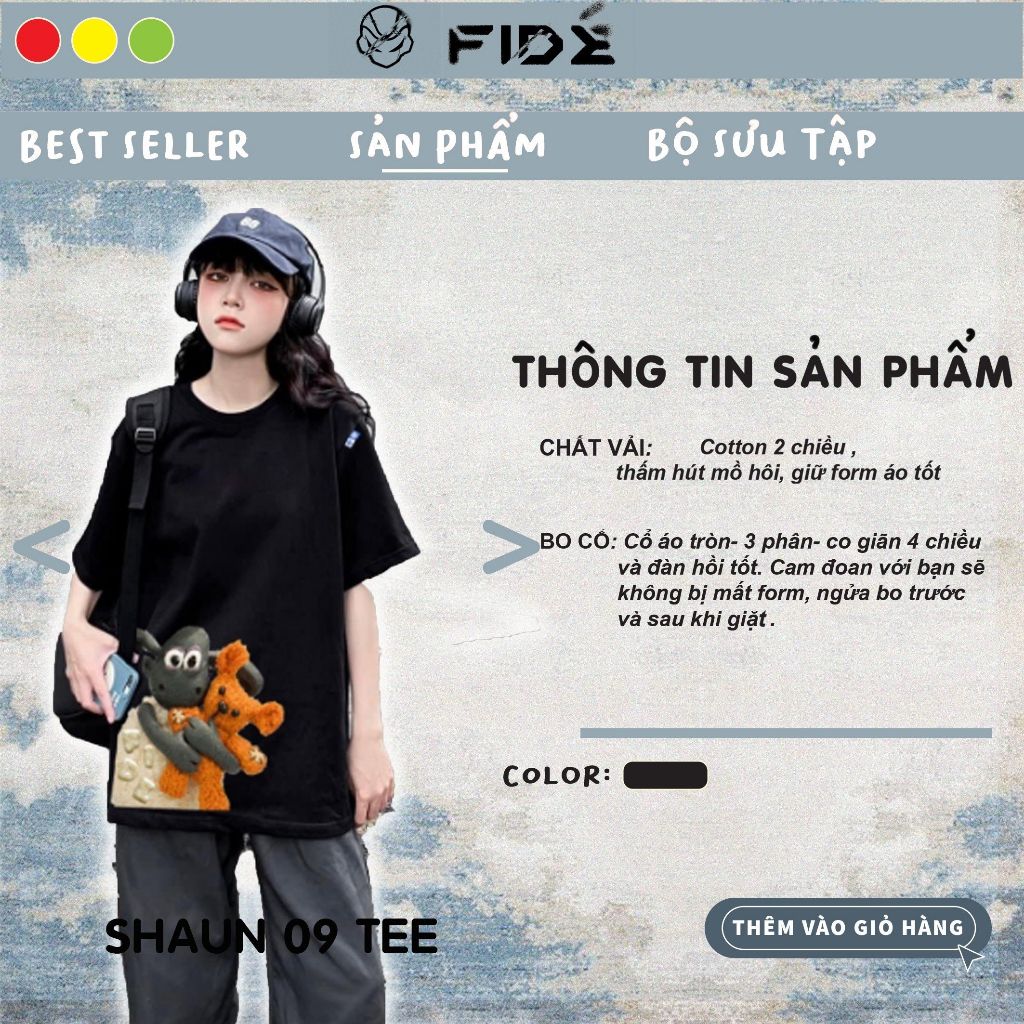 Áo thun FIDE Cừu Shaun phông trơn nam nữ cổ tròn unisex SHAUN 09