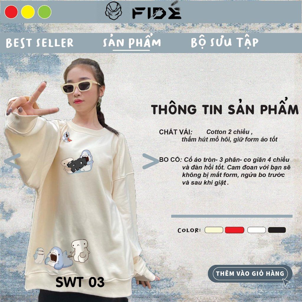Áo Sweater FIDE SHARK unisex nam nữ Sweater Cotton oversize form rộng -SW03