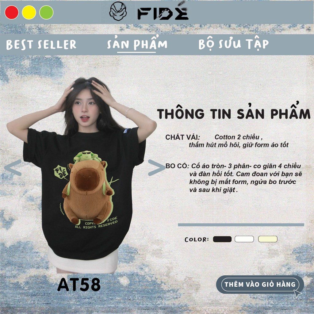 Áo thun FIDE CAPYBARA unisex form rộng cổ tròn CAPYBARA - AT58 Cotton