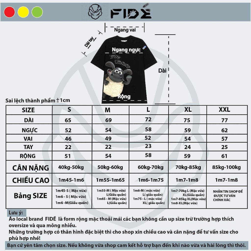 Áo thun FIDE Cừu Shaun phông trơn nam nữ cổ tròn unisex SHAUN 04