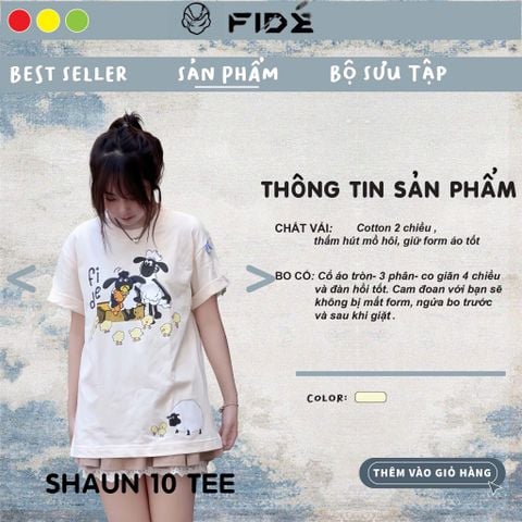Áo thun FIDE Cừu Shaun phông trơn nam nữ cổ tròn unisex SHAUN 10