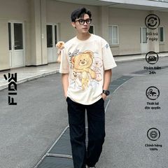 Áo thun FIDE TEEDY phông cotton unisex nam nữ form rộng cổ tròn ulzzang áo đính gấu - AT32(TẶNG KÈM GẤU)