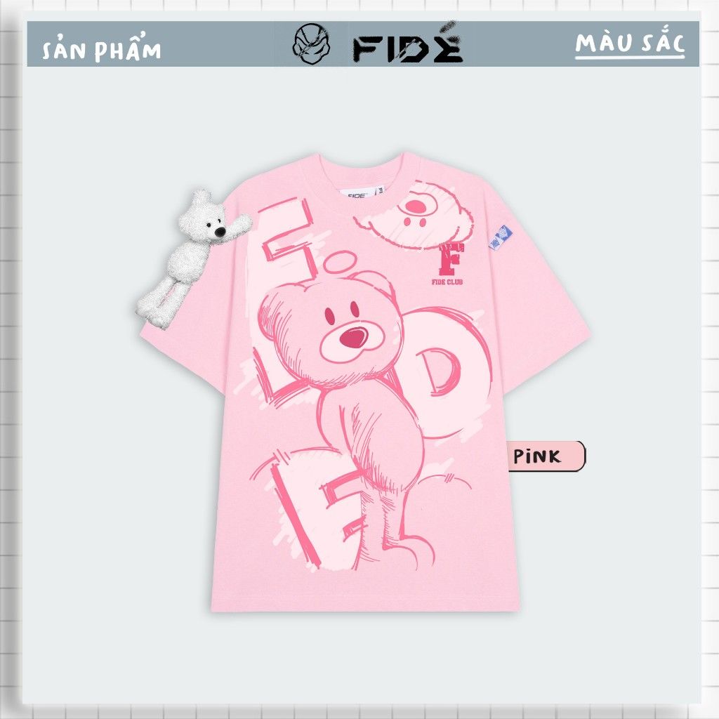 Áo thun FIDE TEEDY phông cotton unisex nam nữ form rộng cổ tròn áo đính gấu - AT59(TẶNG KÈM GẤU)