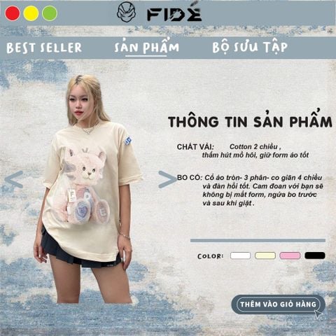 ÁO THUN FIDE GẤU FIDE UNISEX NAM NỮ CỔ TRÒN GẤU HỒNG - AT02