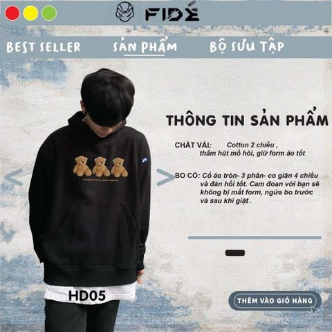 ÁO HOODIE FIDE GẤU COTTON NAM NỮ - HD05