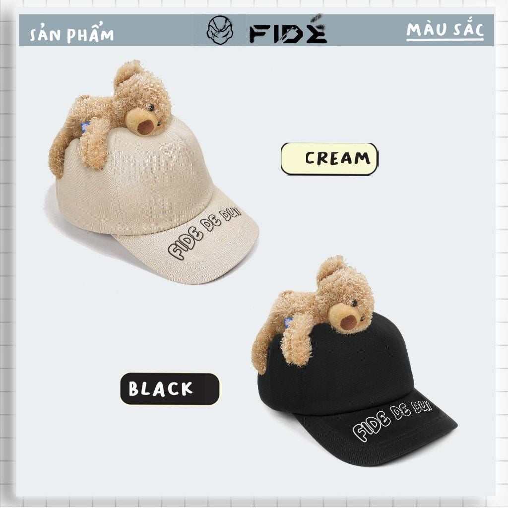 Mũ đính gấu FIDÉ Nón kết thêu FIDÉ unisex chính hãng FIDÉ đính gấu 01 (TẶNG KÈM GẤU)