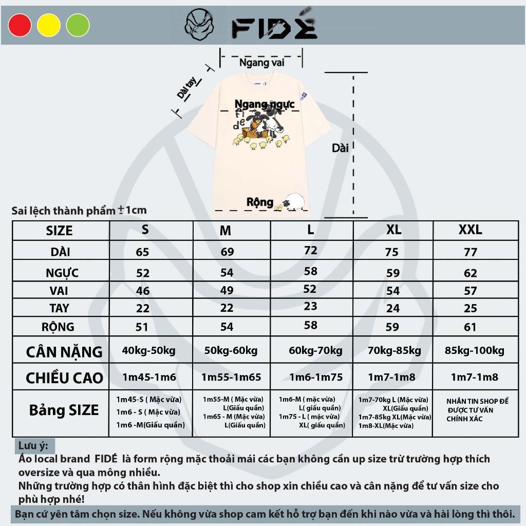Áo thun FIDE Cừu Shaun phông trơn nam nữ cổ tròn unisex SHAUN 10