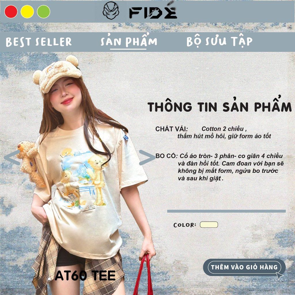 Áo thun FIDE TEEDY phông cotton unisex nam nữ form rộng cổ tròn áo đính gấu - AT60(TẶNG KÈM GẤU)
