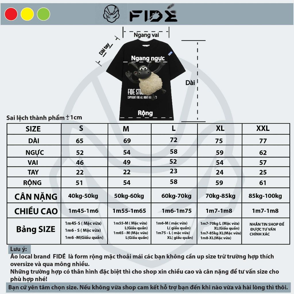 Áo thun FIDE Cừu Shaun phông trơn nam nữ cổ tròn unisex SHAUN 01