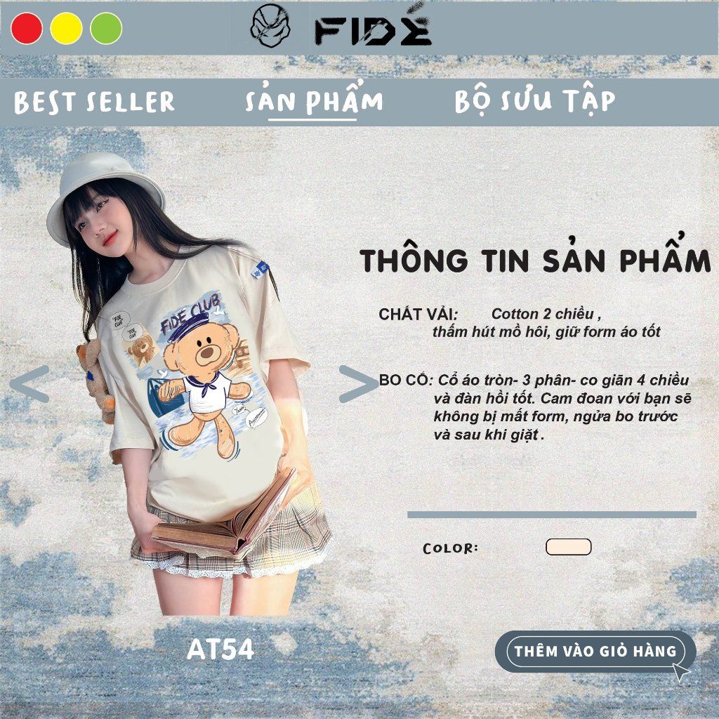 Áo thun FIDE TEEDY phông cotton unisex nam nữ form rộng cổ tròn ulzzang áo đính gấu - AT54 (TẶNG KÈM GẤU)