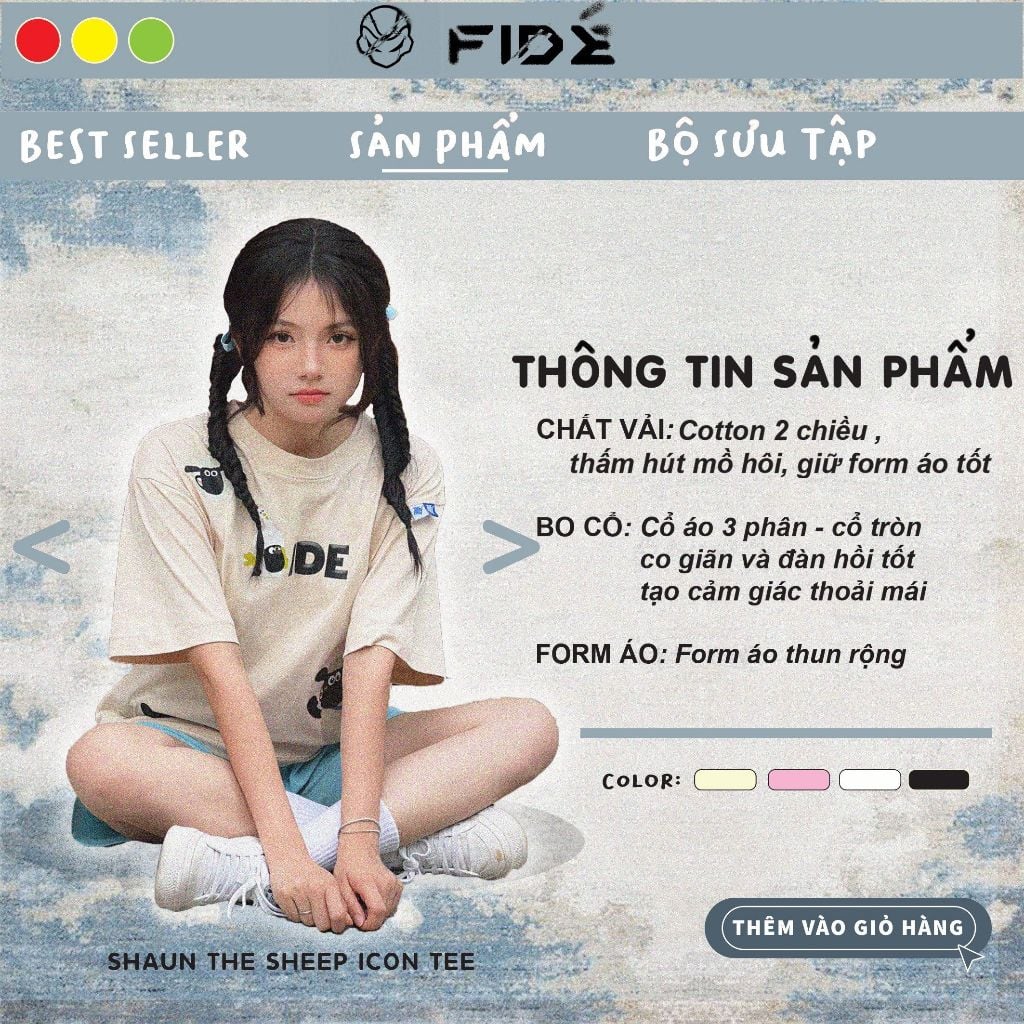 Áo thun FIDE Cừu shaun phông unisex nam nữ form rộng cổ tròn ulzzang SHAUN 03