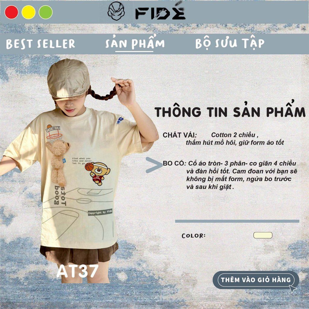 Áo thun FIDE TEEDY phông cotton unisex nam nữ form rộng cổ tròn ulzzang áo đính gấu - AT37(TẶNG KÈM GẤU)