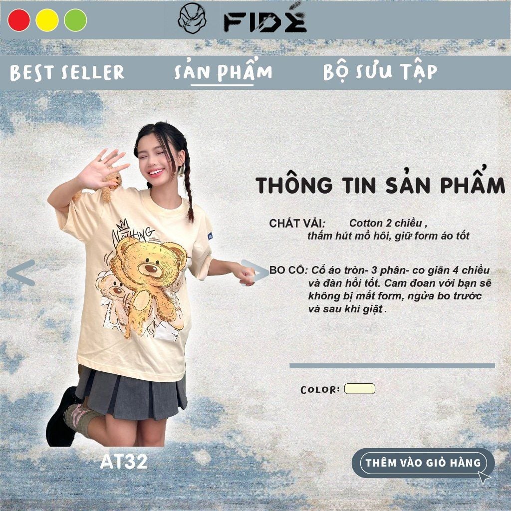 Áo thun FIDE TEEDY phông cotton unisex nam nữ form rộng cổ tròn ulzzang áo đính gấu - AT32(TẶNG KÈM GẤU)