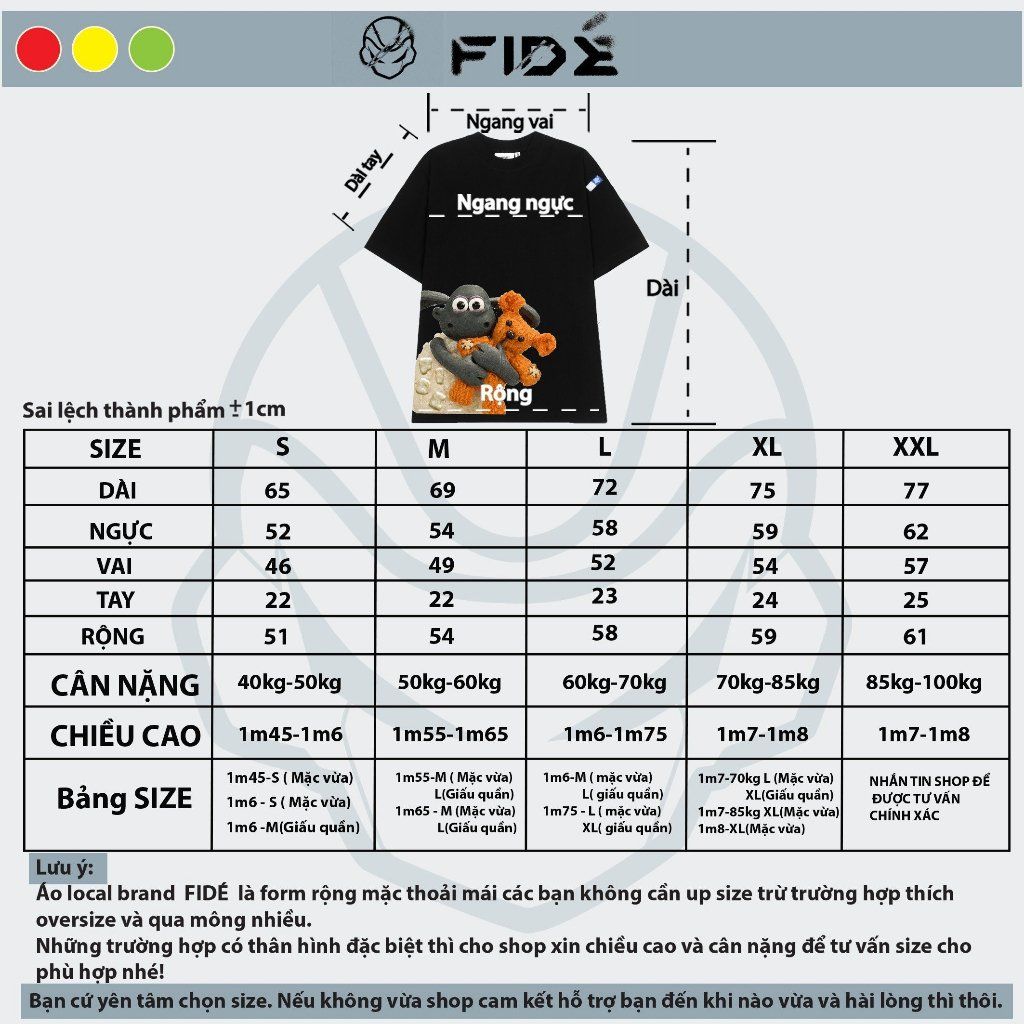 Áo thun FIDE Cừu Shaun phông trơn nam nữ cổ tròn unisex SHAUN 09
