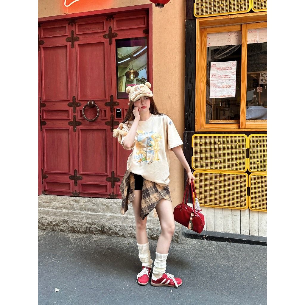 Áo thun FIDE TEEDY phông cotton unisex nam nữ form rộng cổ tròn áo đính gấu - AT60(TẶNG KÈM GẤU)