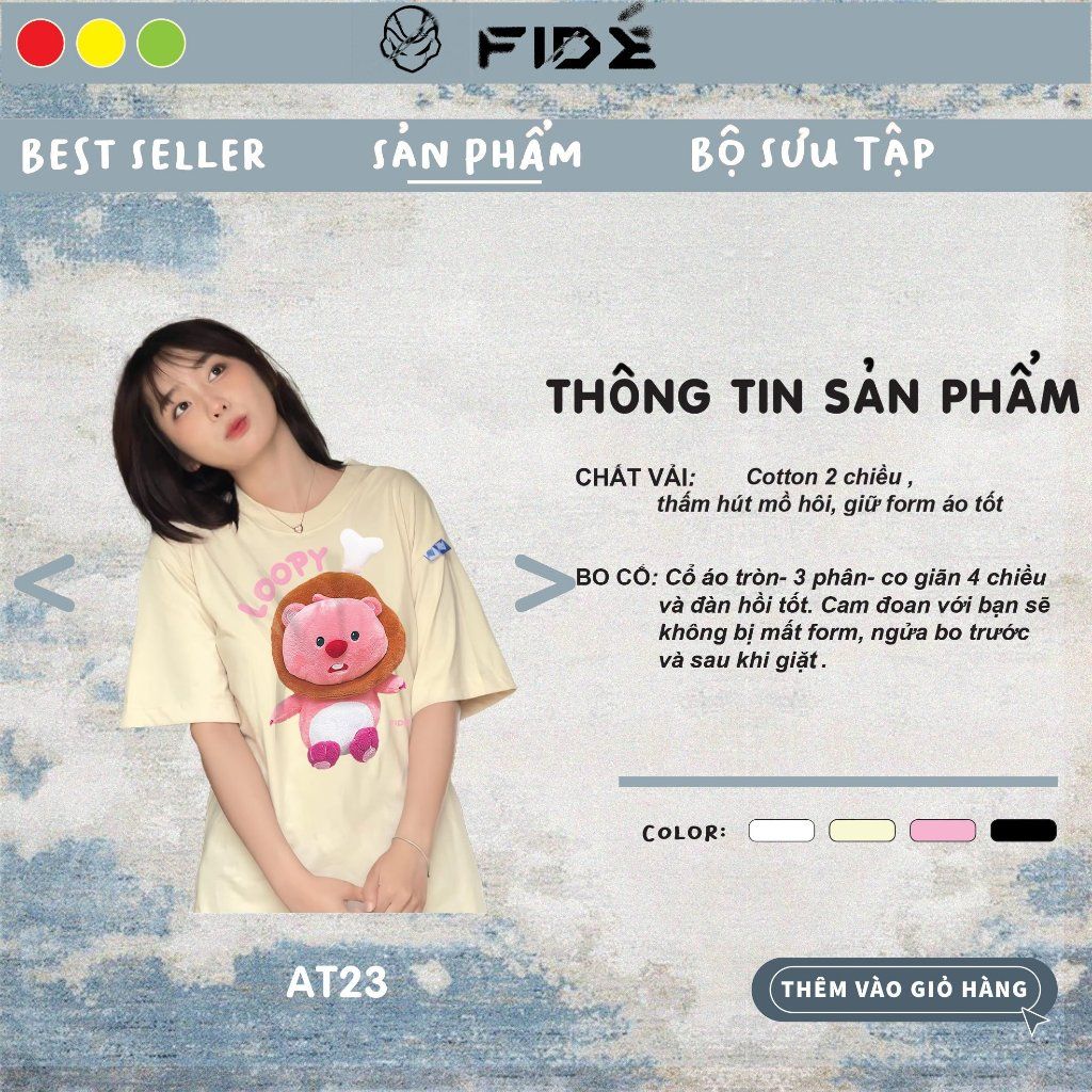 Áo thun FIDE LOOPY Hải Ly unisex form rộng cổ tròn LOOPY - AT23