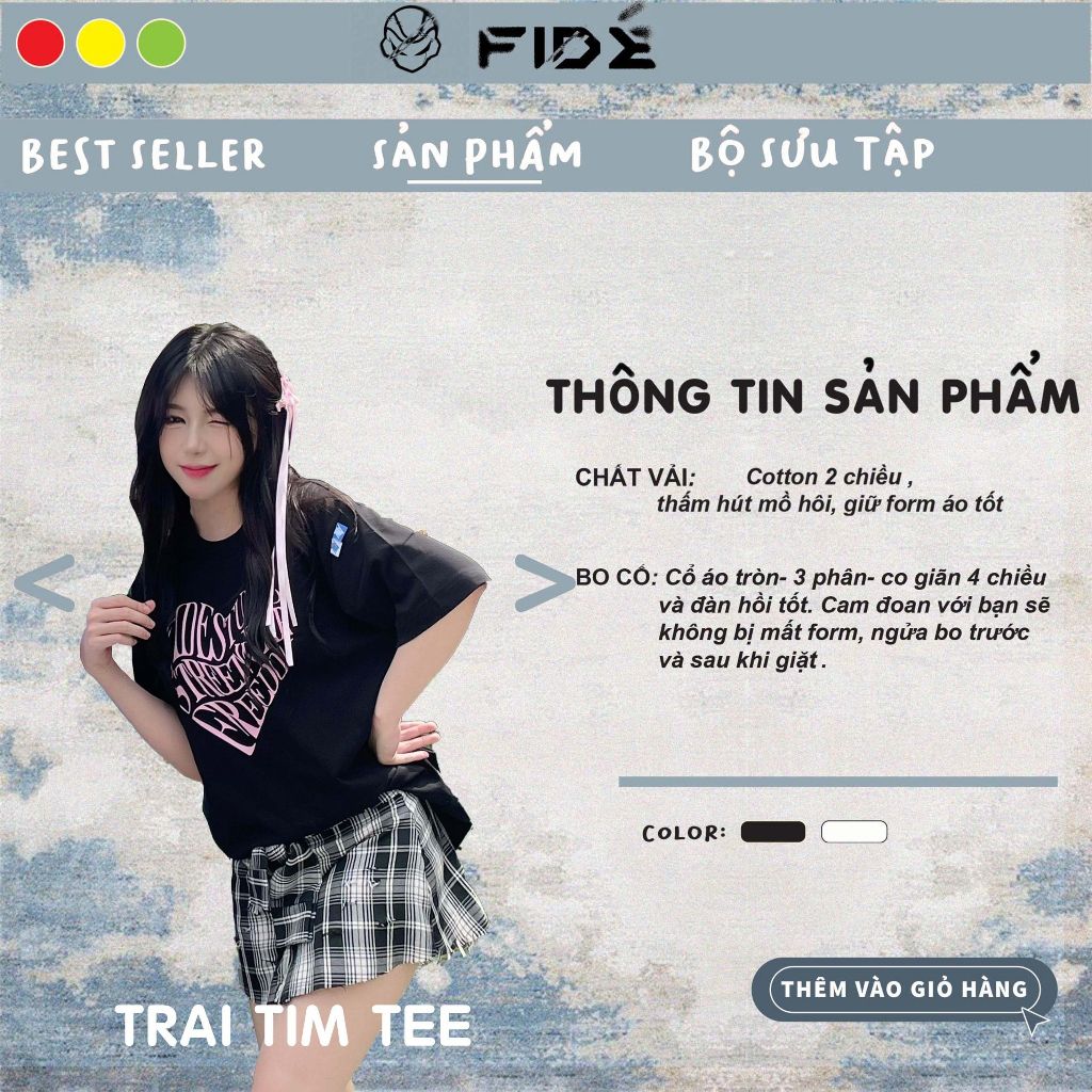 Áo thun unisex FIDE phông trơn nam nữ cổ tròn FIDE TRÁI TIM