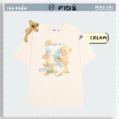 Áo thun FIDE TEEDY phông cotton unisex nam nữ form rộng cổ tròn áo đính gấu - AT60(TẶNG KÈM GẤU)
