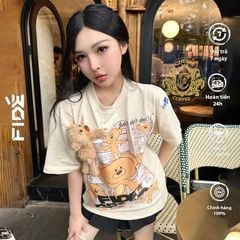 Áo thun FIDE TEEDY phông cotton unisex nam nữ form rộng cổ tròn ulzzang áo đính gấu - AT33 (TẶNG KÈM GẤU)