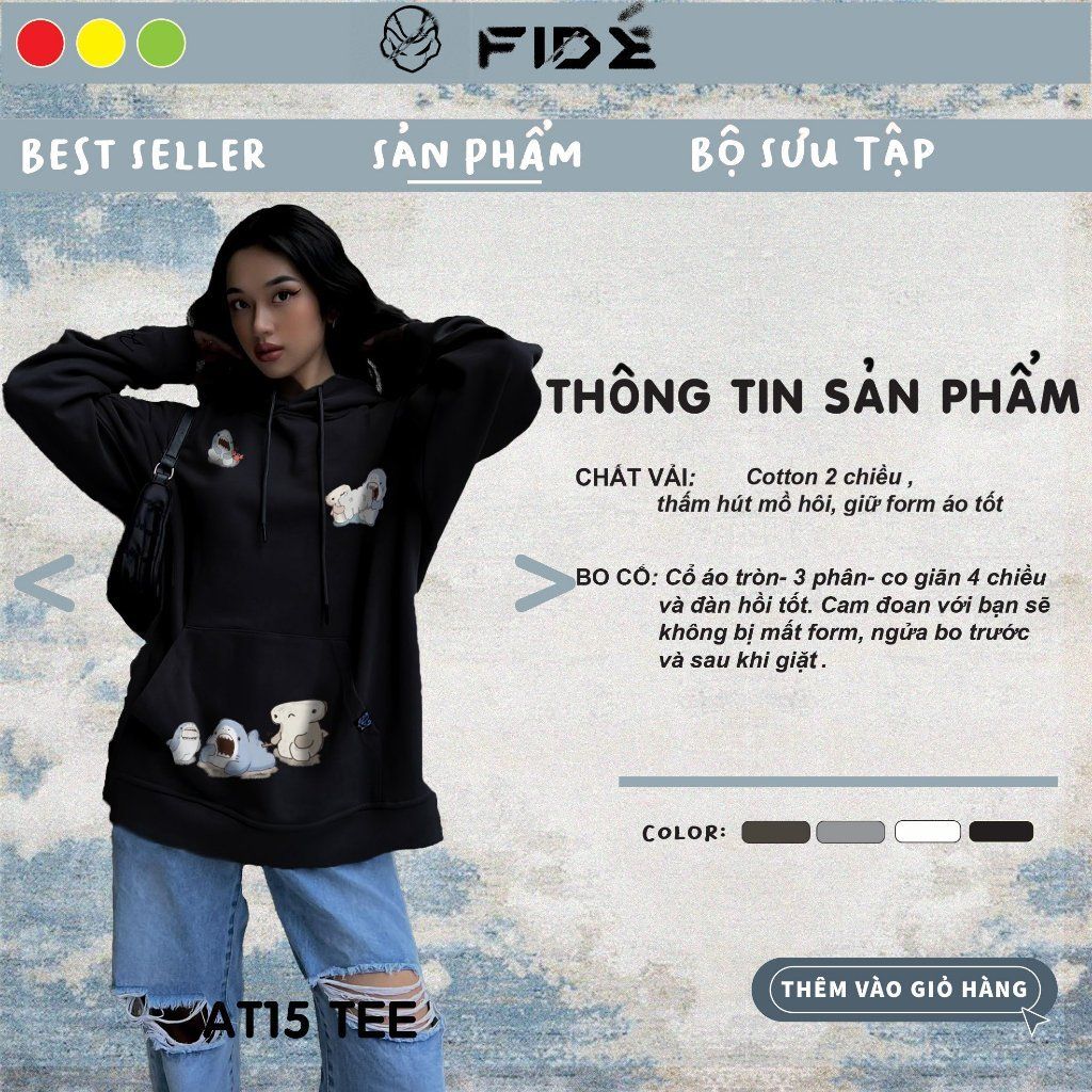 ÁO HOODIE FIDE SHARK COTTON NAM NỮ - HD01