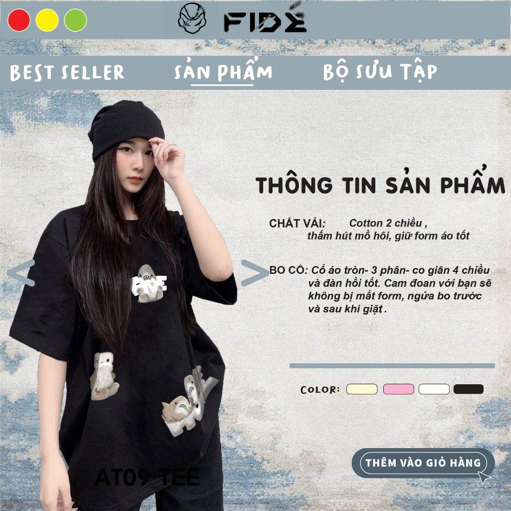 Áo thun FIDE shark unisex form rộng cổ tròn SHARK CUTE - AT09
