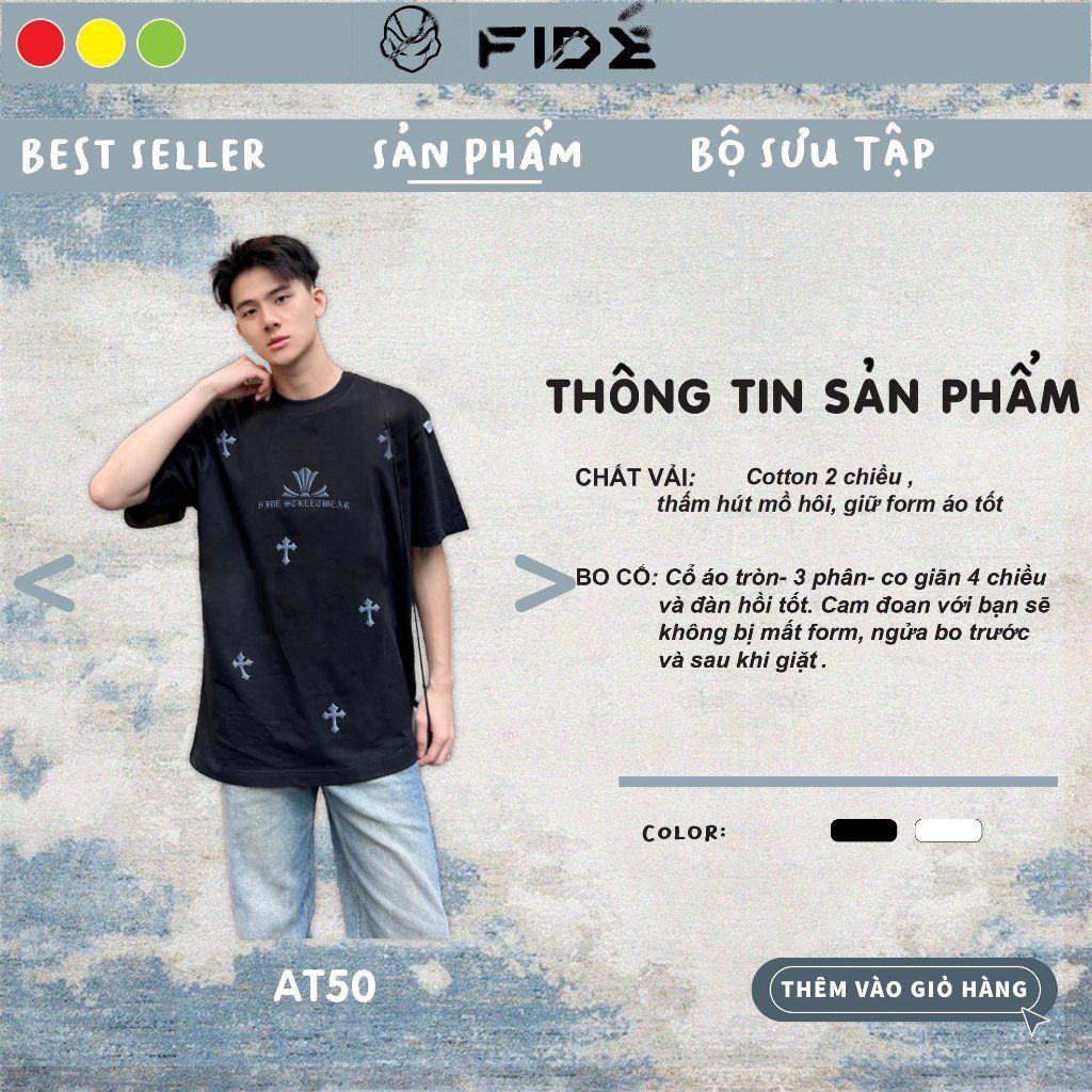 Áo thun FIDE cotton unisex form rộng cổ tròn - AT50