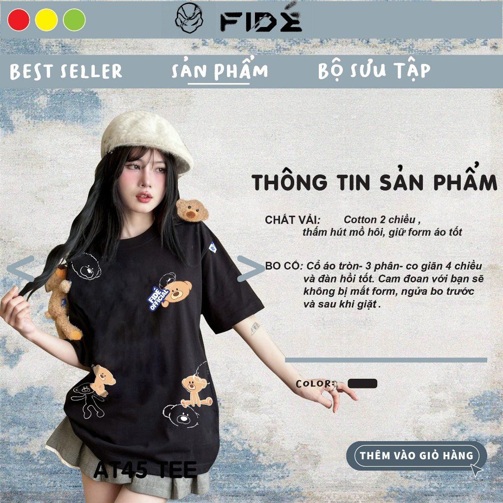 Áo thun FIDE TEEDY phông cotton unisex nam nữ form rộng cổ tròn ulzzang áo đính gấu - AT45(TẶNG KÈM 2 GẤU)