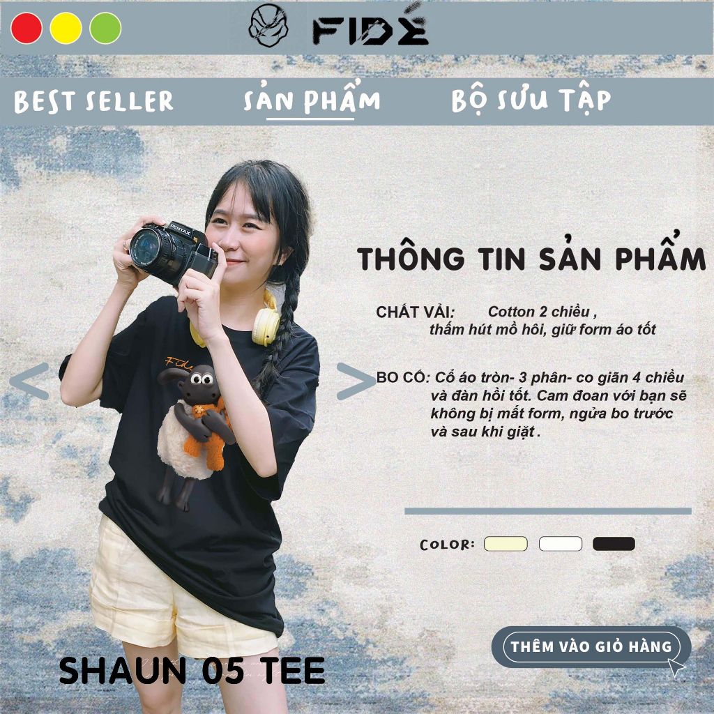 Áo thun FIDE Cừu Shaun phông trơn nam nữ cổ tròn unisex SHAUN 05